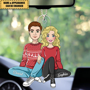 Best Gift For Couples - Christmas Couple Sitting Ornament - Personalized Car Ornament