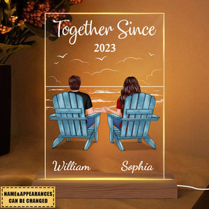 Beach Landscape Back View Couple Sitting On Chairs Valentine Anniversary Gift For Him Gift For Her Personalized Rectangle Acrylic Plaque LED Lamp Night Light