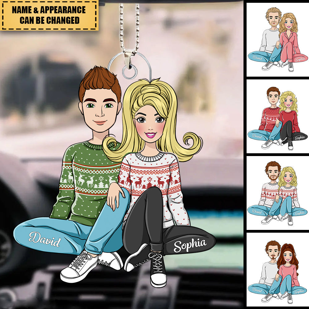 Best Gift For Couples - Christmas Couple Sitting Ornament - Personalized Car Ornament