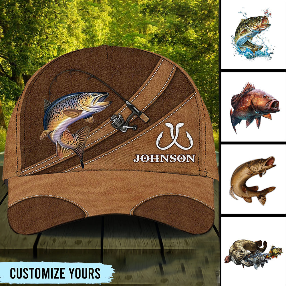 Brown Fishing Personalized Classic Cap, Personalized Gift for Fishing Lovers