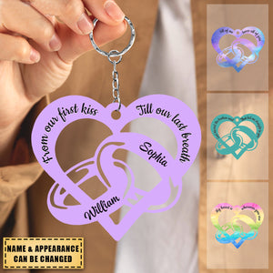 Colorful From Our First Kiss Till Our Last Breath Couple Rings Personalized Acrylic Keychain