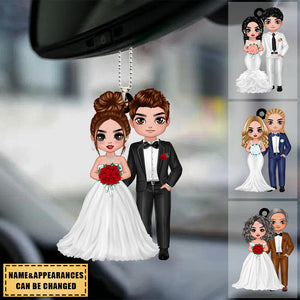 Doll Couple Wedding Bride & Groom - Personalized Ornament