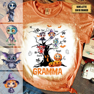 Halloween Tree Grandma Mom With Little Monster Kids Personalized T-shirt