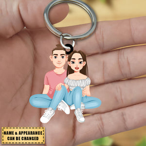 Hugging Each Other Lean On Each Other Couple - Personalized Keychain