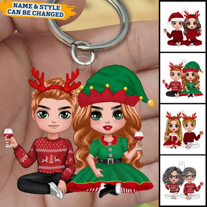 Doll Couple Sitting Christmas Gift For Him For Her Personalized Keychain