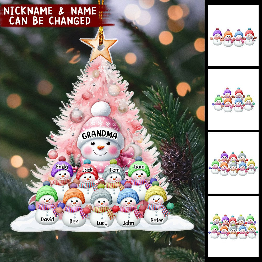 Pinky Christmas Tree Cute Snowman Grandma Mom Kids Personalized Ornament