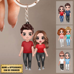 Doll Couple Holding Hands Together - Anniversary Gift - Personalized Keychain