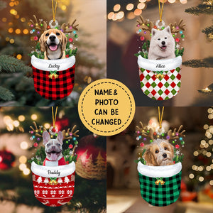 Transparent Christmas Ornament - Dog Lover Pet Lover Gifts - Dog In Snow Pocket Christmas Ornament - Custom Ornament from Pet Photo