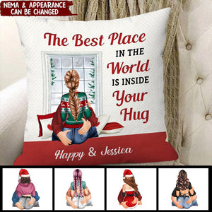The Best Place In The World Is Inside Your Hug - Gift For Couples, Husband And Wife - Personalized Pillow