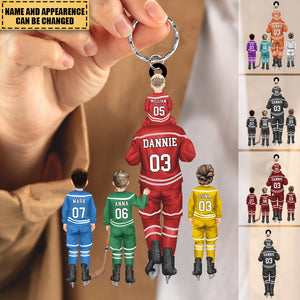 Dad And Kids Together Skate - Personalized Hockey Keychain