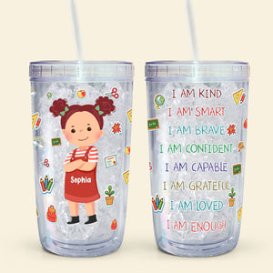 I Am Grateful I Am Enough - Personalized Acrylic Insulated Tumbler With Straw