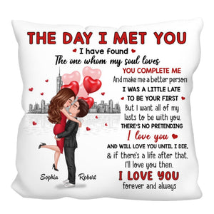 The Day I Met You Doll Hugging Couple Valentine‘s Anniversary Gift For Him Gift For Her Personalized Pillow