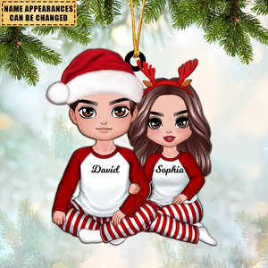 Christmas Doll Couple Sitting Hugging Personalized Christmas Ornament