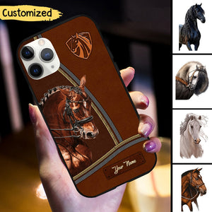 Love Horses Leather Personalized Phone Case