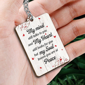 Cardinal My Mind Still Talks To You Personalized Wooden Keychain