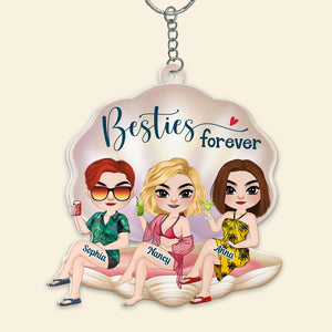 Besties Beach Girl Gift, Personalized Keychain Sisters Gift