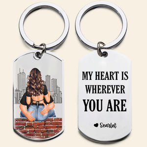 My Heart Is Wherever You Are - Personalized Engraved Stainless Steel Keychain